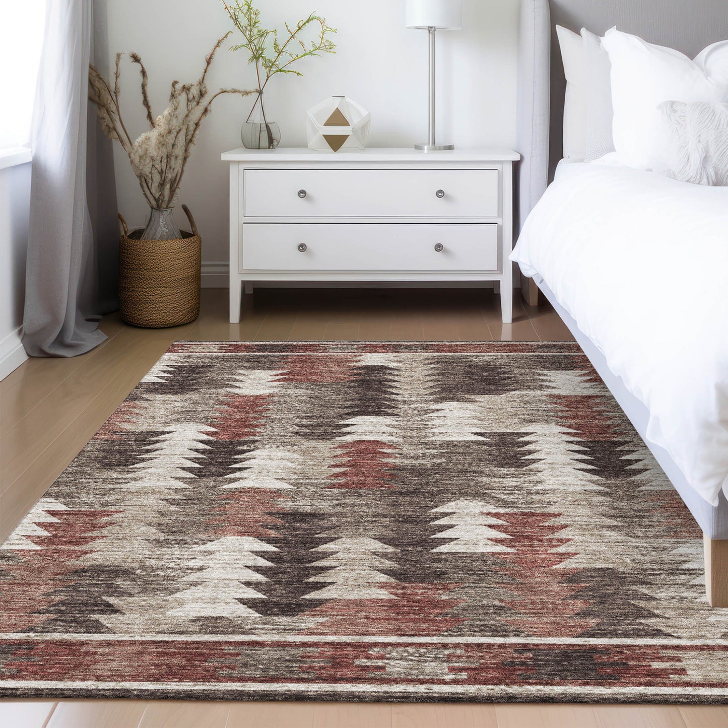 8' X 10' Brown And Ivory Southwestern Washable Indoor Outdoor Area Rug