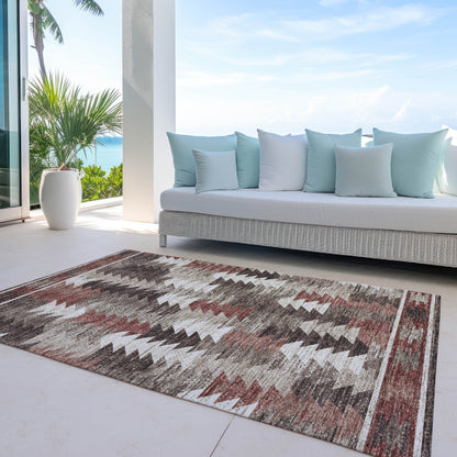 8' X 10' Brown And Ivory Southwestern Washable Indoor Outdoor Area Rug