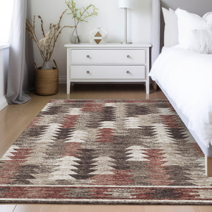 8' X 10' Brown And Ivory Southwestern Washable Indoor Outdoor Area Rug